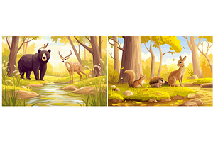Forest animals cartoon background, an Illustration by Stock-Smart-Start