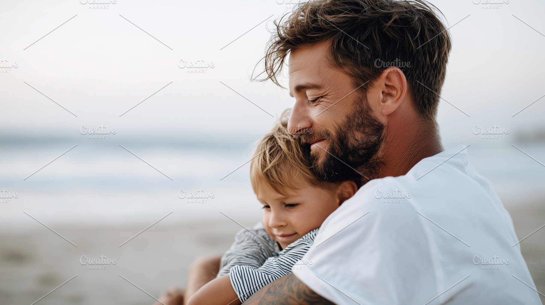 Loving father hugs his young son, a Person Photo by MistyDay