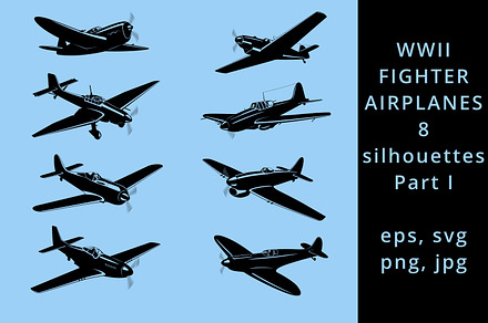 WW2 Fighter Planes Silhouettes Vol.1, a Transportation Illustration by Yurals Art