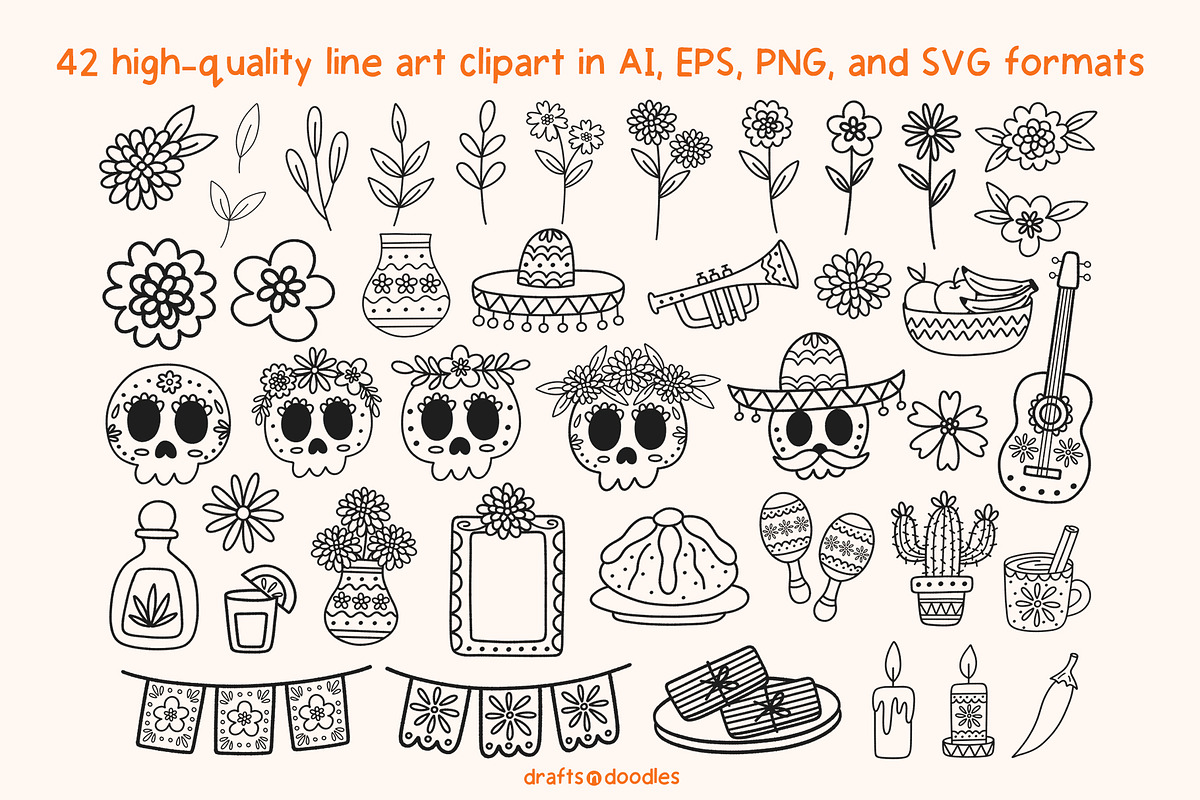 Day of the Dead Clipart and Patterns, an Object Illustration by Drafts n Doodles (Photo 3 of 14)