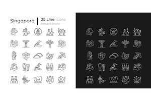 Singapore National Symbols Icons Set