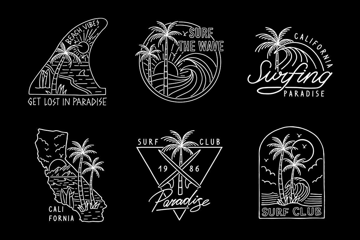 Vector Surfing Lineart Artworks, an Illustration by cd-design.co