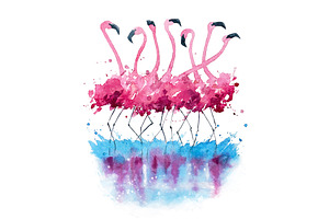 flamingos watercolor painting