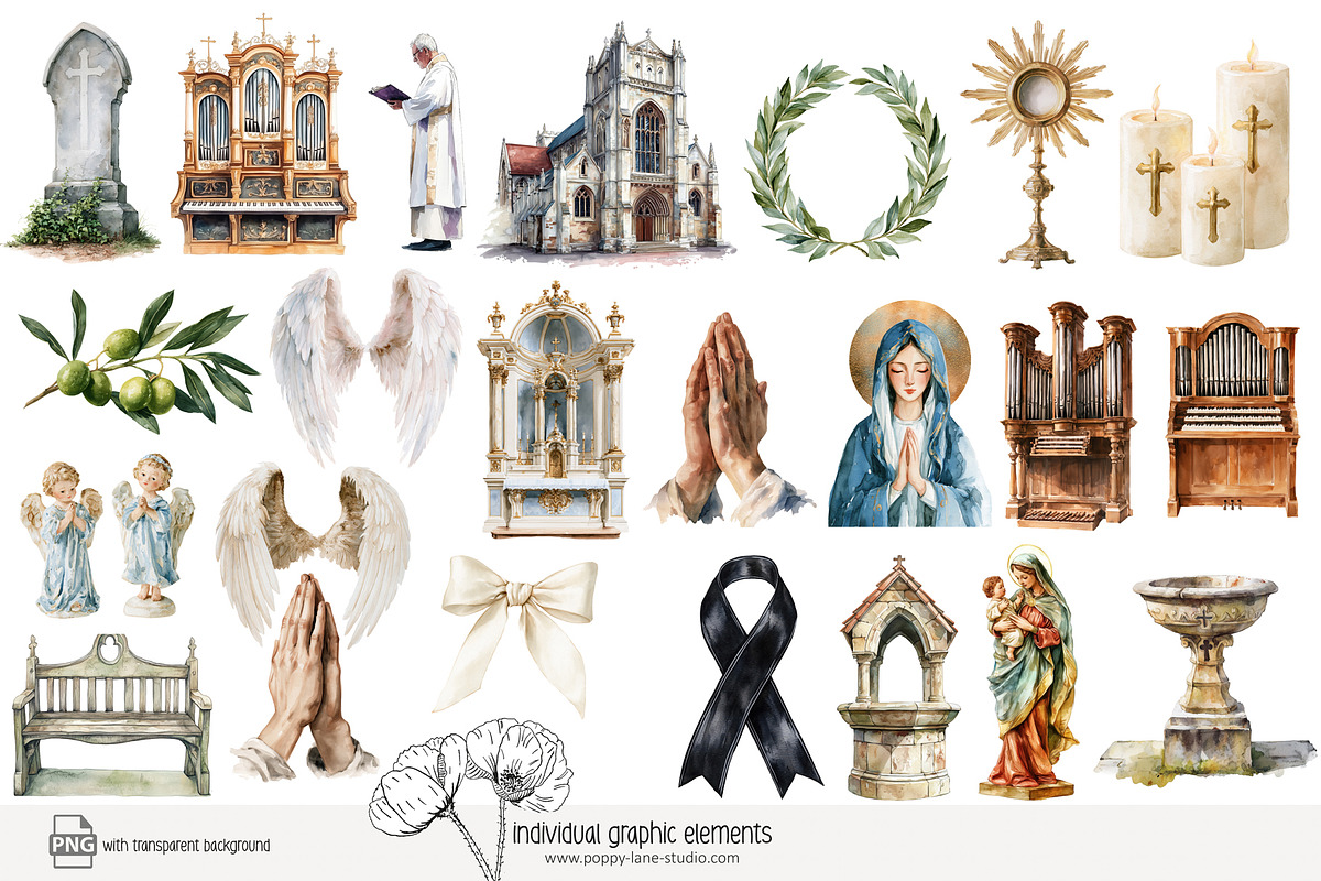 115 watercolour church clip art, an Object Illustration by Poppy Lane Studio (Photo 10 of 11)