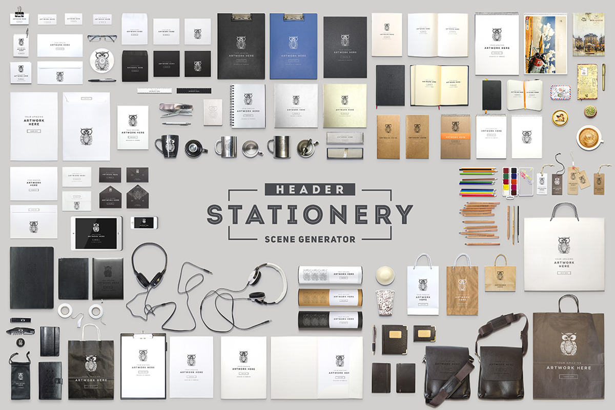 Header Stationery Scene Generator, a Books & Magazine Mockup by ItemBridge (Photo 1 of 4)