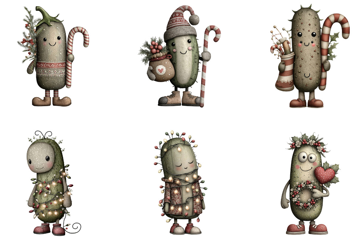 Whimsical Christmas Pickles Clipart, an Illustration by CraftArtStudio (Photo 2 of 6)