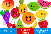 Happy Fruit Clipart, Cute Fruit, a Food Illustration by The Digital Download Shop (Thumbnail 1 of 2)