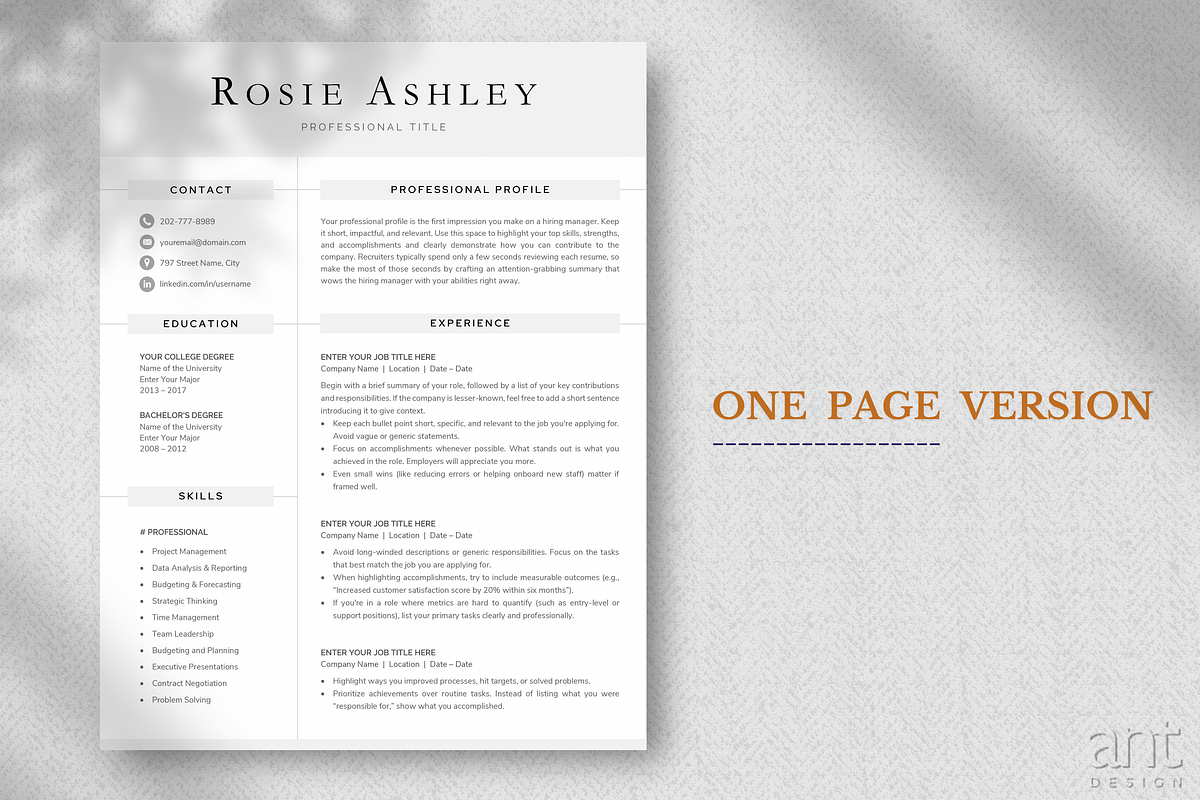 Modern Resume Template - Rosie, a Resume Template by AntDesignStudio (Photo 2 of 9)