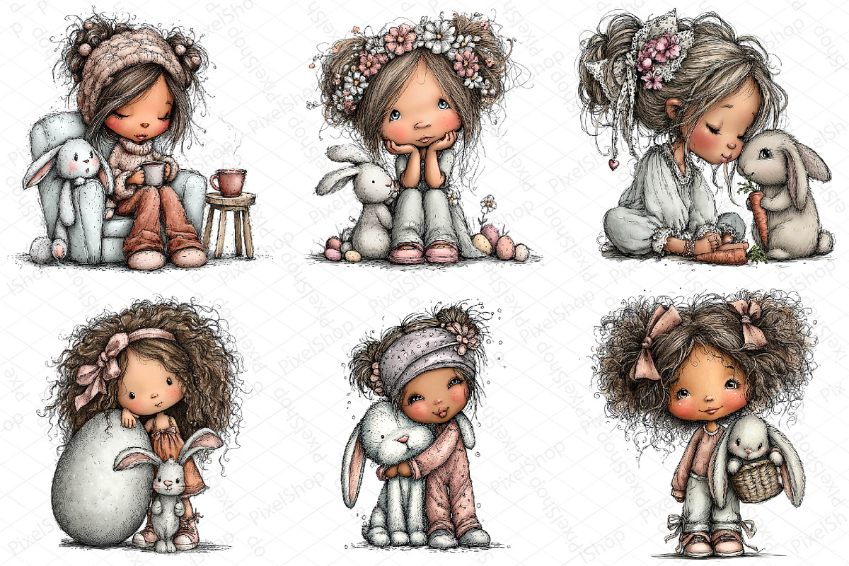 Easter Girl and Bunny Watercolor Cli, an Illustration by DreamPrint404 (Photo 3 of 6)