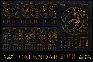 SET / 2018 CALENDAR / golden ZODIACS