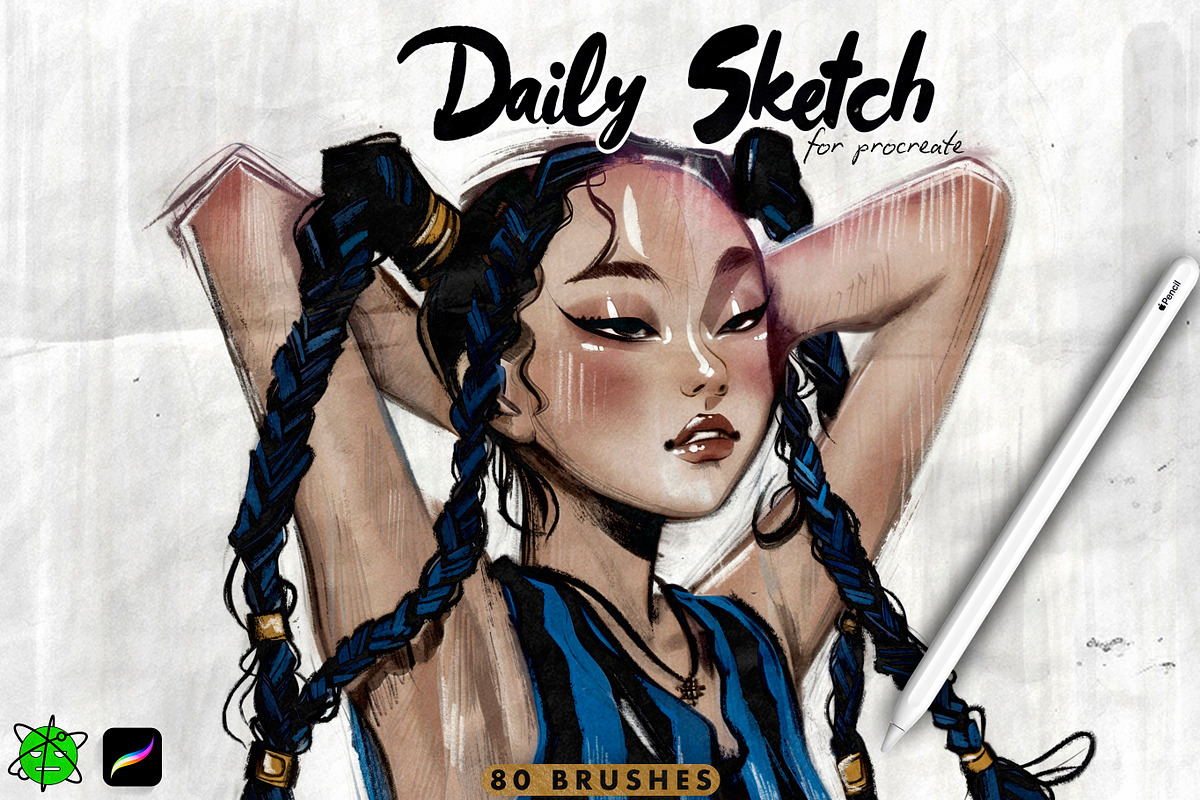 80 Daily Sketch Procreate Brushes, a Brush Add-On by Nuclear Brushes (Photo 1 of 7)