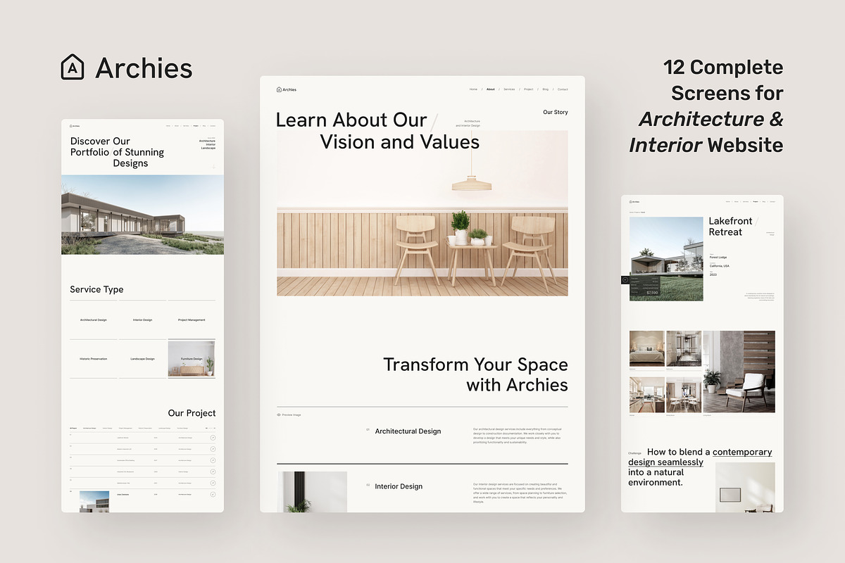 Architecture & Interior Website, an UI Kit Template by peterdraw