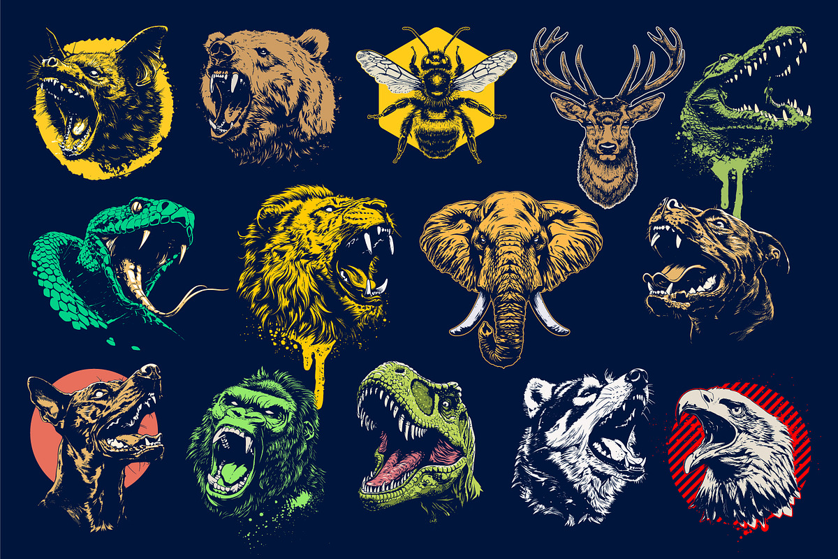 26 Animal Head Vector Illustrations, an Animal Illustration by Vecster (Photo 5 of 10)