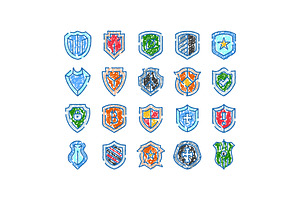 Hand drawn shield protection icons, an Object Graphic by pikepicture