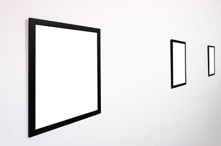 Empty picture frame on white wall stock photo containing frame and blank, an Arts & Entertainment Photo by Vapi