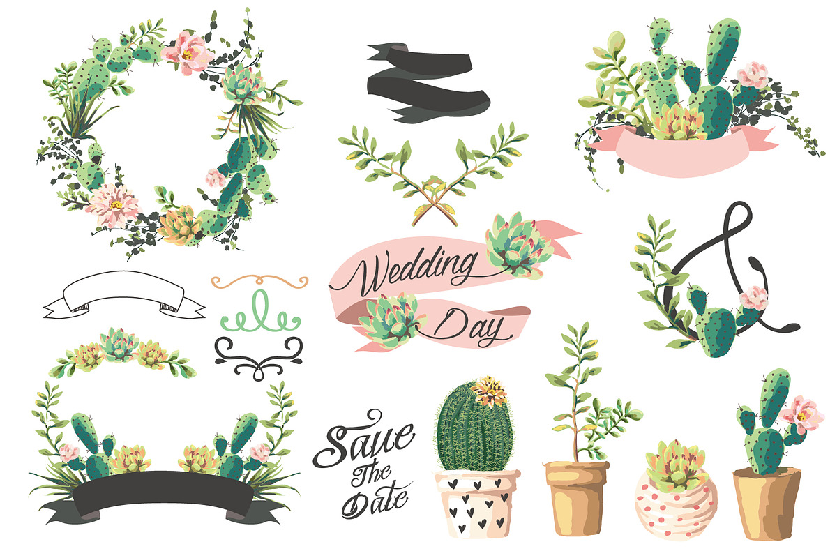 Wedding graphic set with succulents, an Illustration by Graphic Box (Photo 2 of 3)