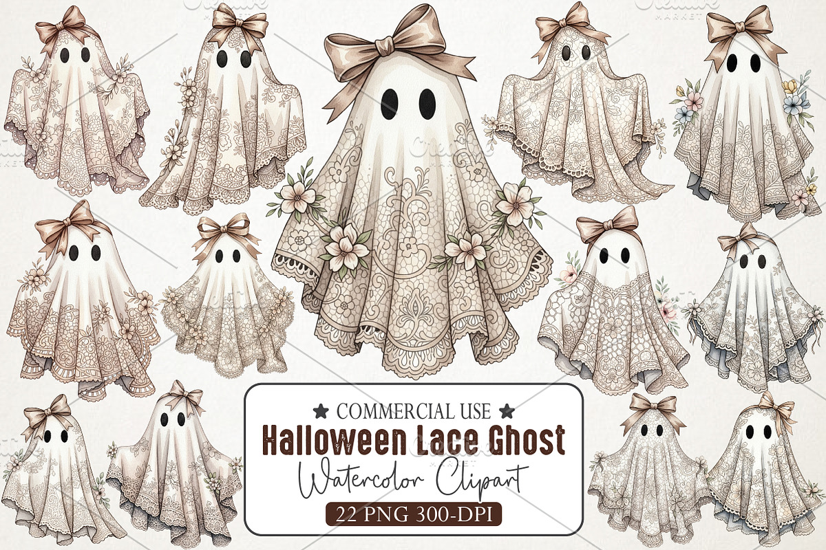 Cute Halloween Lace Ghost Png, an Illustration by RobertsArt (Photo 1 of 7)