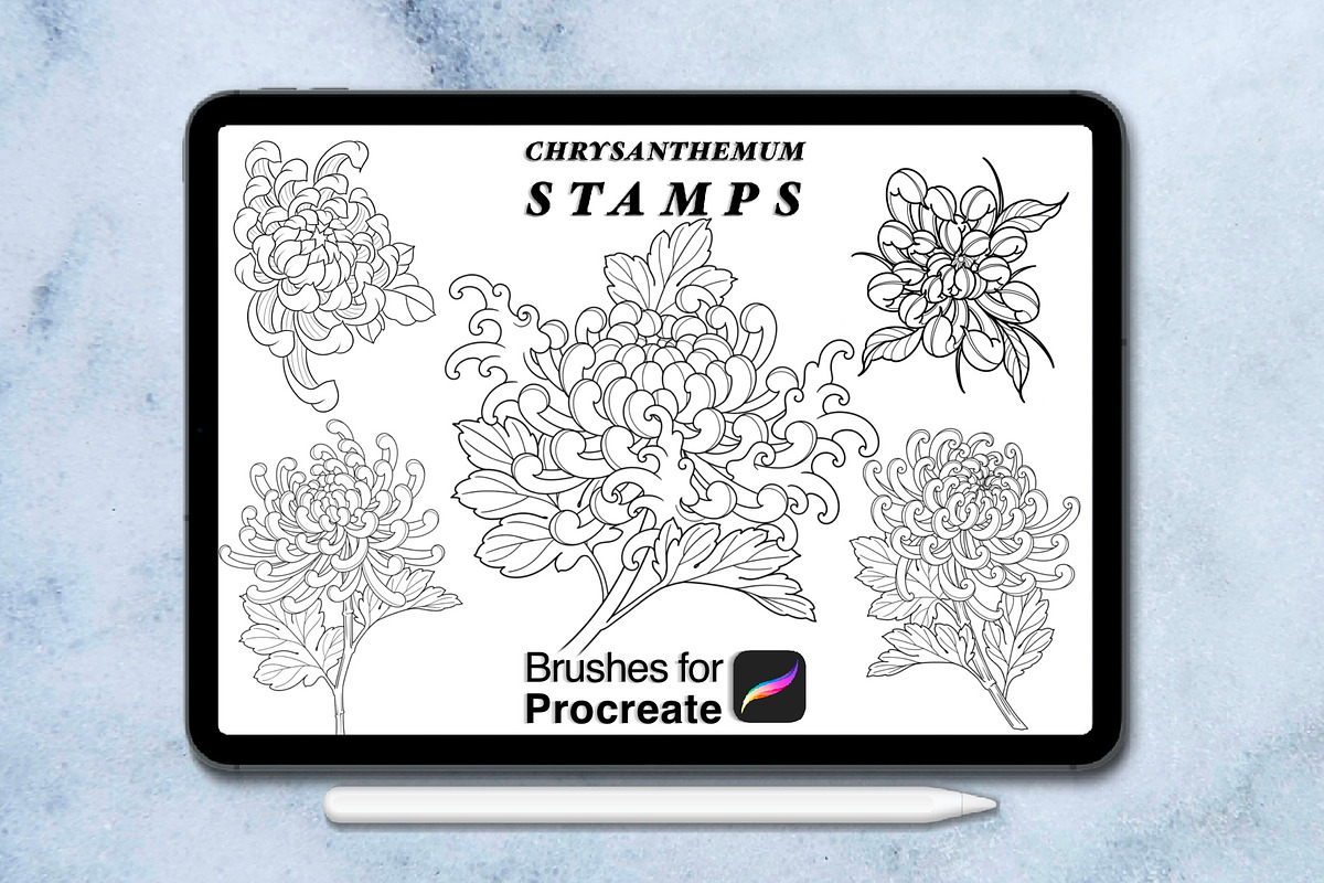 100 procreate chrysanthemum stamps, a Brush Add-On by Arts For Peace (Photo 7 of 9)