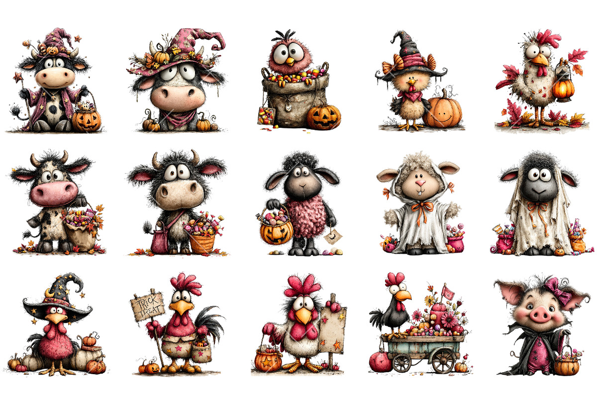 Halloween Farm Animals Clipart, a Seasonal Illustration by OK Design (Photo 3 of 6)