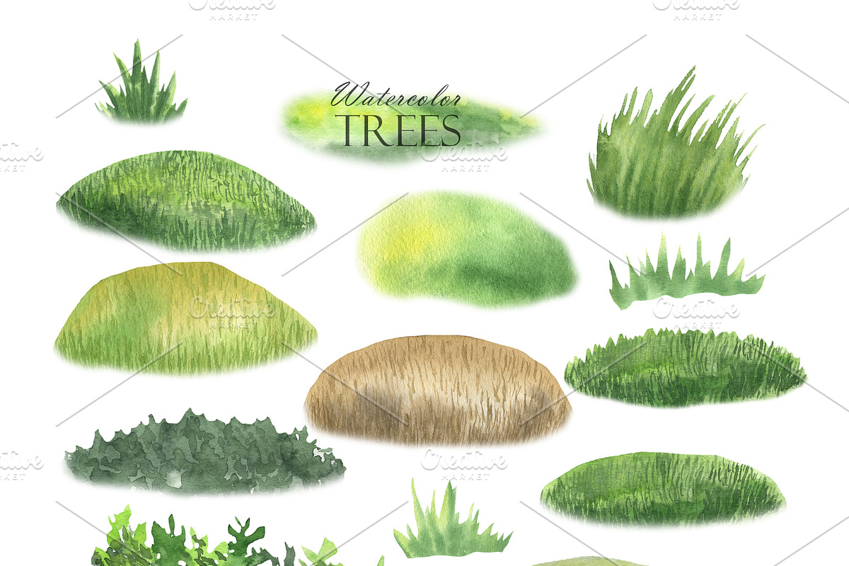 Watercolor Green Trees Clipart, an Illustration by OlDm_Shop (Photo 3 of 8)