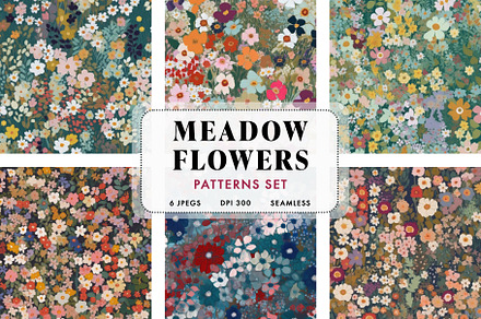 Meadow Flowers Patterns Set, a Pattern Graphic by Ninterints
