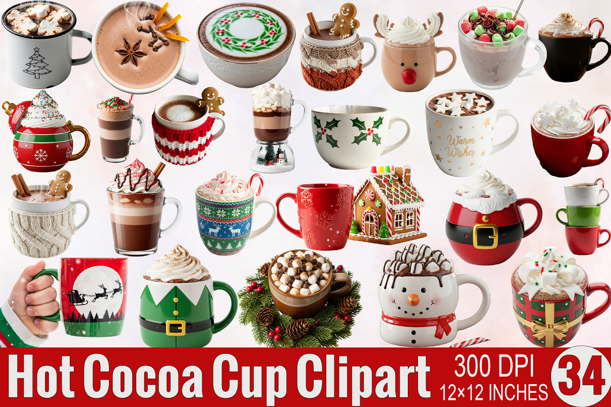 Cute Christmas Hot Cocoa Cup Clipart, an Illustration by SVGArt (Photo 1 of 8)