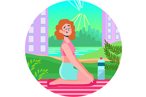Woman does yoga pilates outdoor flat, a Sport Illustration by vectorpointstudio