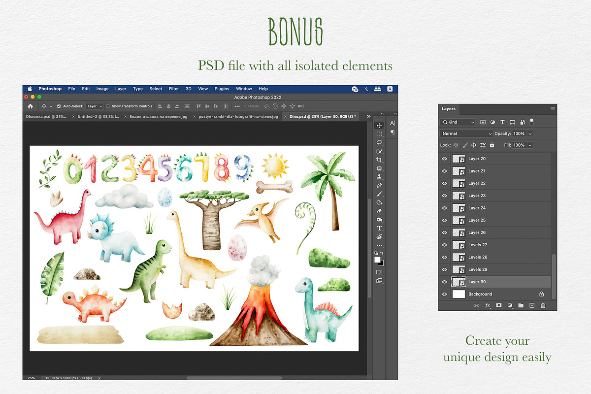 Cute dinosaurs|watercolor collection, an Animal Illustration by Navenzeles (Photo 10 of 12)