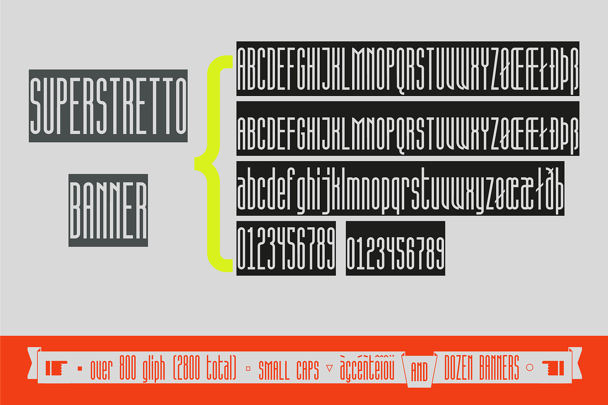 Superstretto Family banner font, a Sans Serif Font by Bellini studio (Photo 6 of 17)