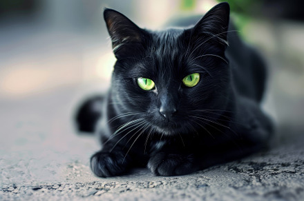 A black cat with glowing green eyes, a Photo by Iftikhar Alam