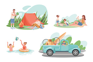 Set of summer vacation activities