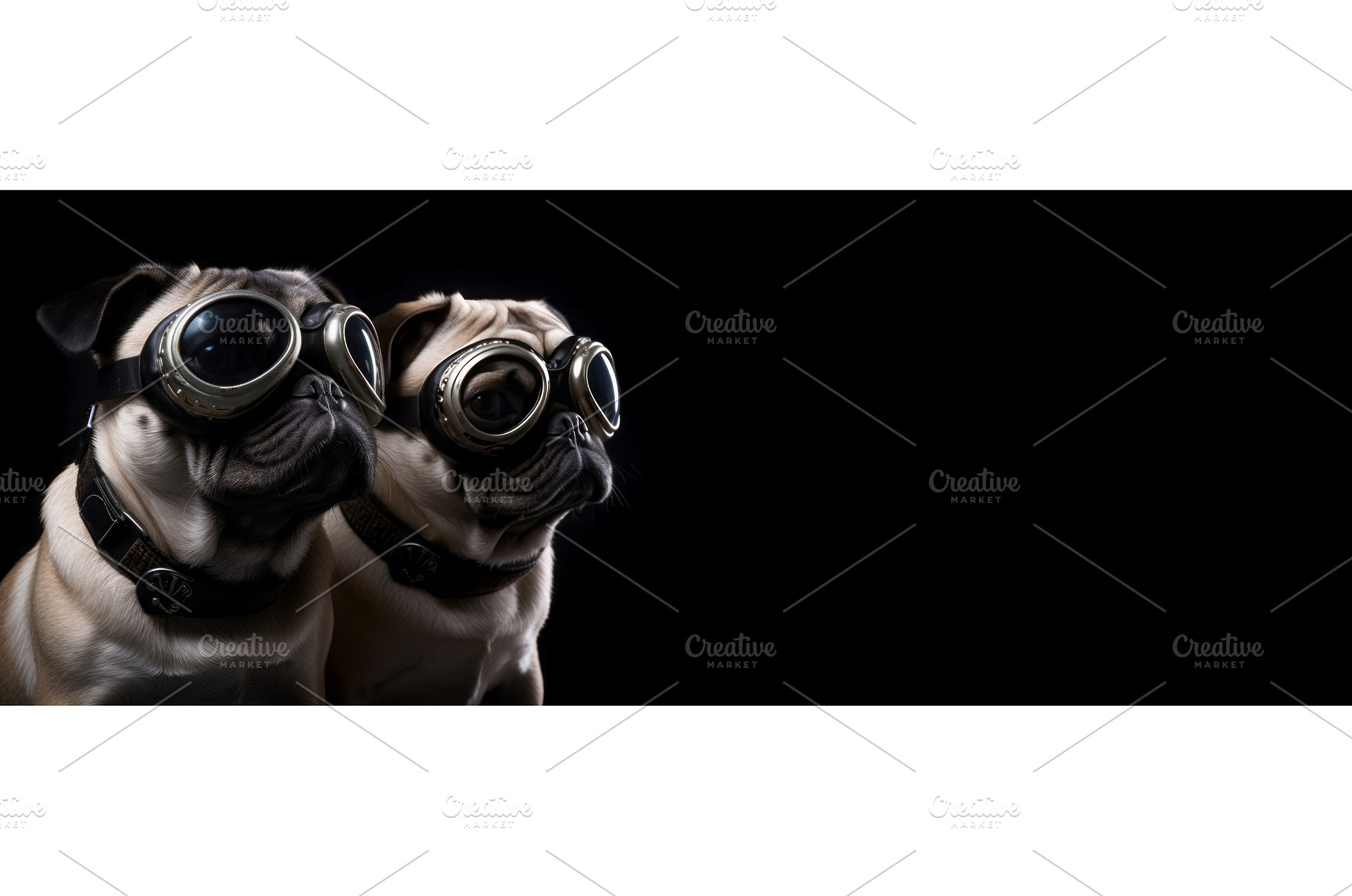 Futuristic pug dogs banner. Generate, an Animal Photo by Ylivdesign