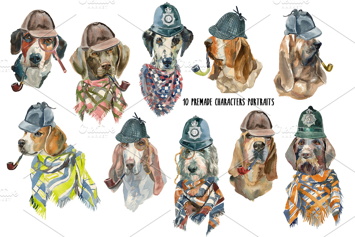 Sherlock dogs Watercolor set, an Animal Illustration by Malena (Photo 3 of 6)