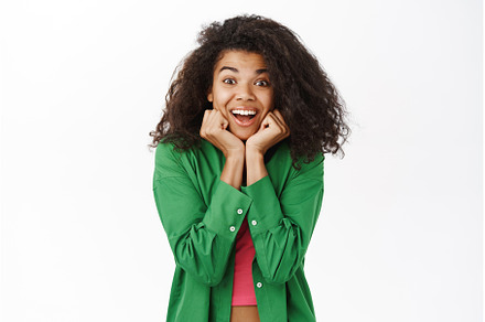 Woman looks with excitement and