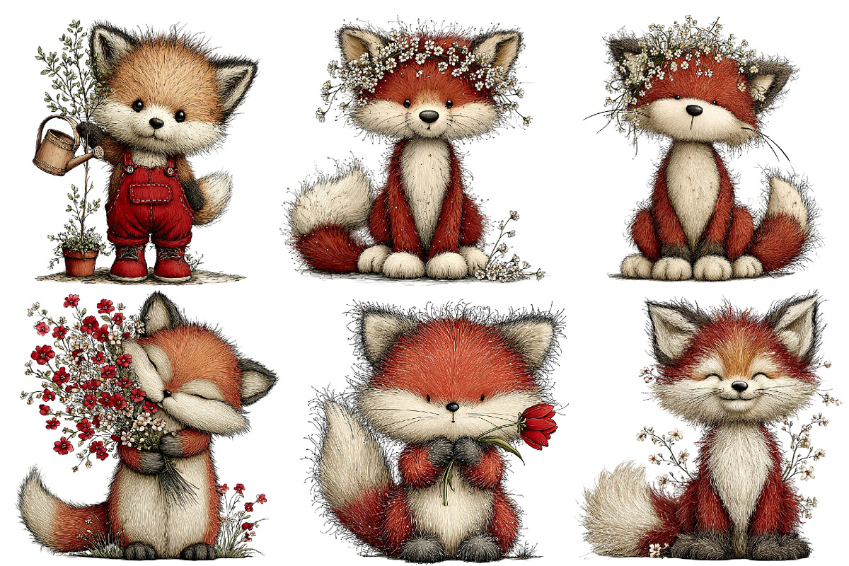 whimsical spring fox clipart, an Illustration by Designworld (Photo 2 of 3)