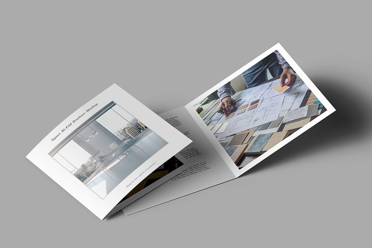 Square Bi-Fold Brochure Mockup, an Advertising Mockup by Illusiongraphic (Photo 6 of 22)