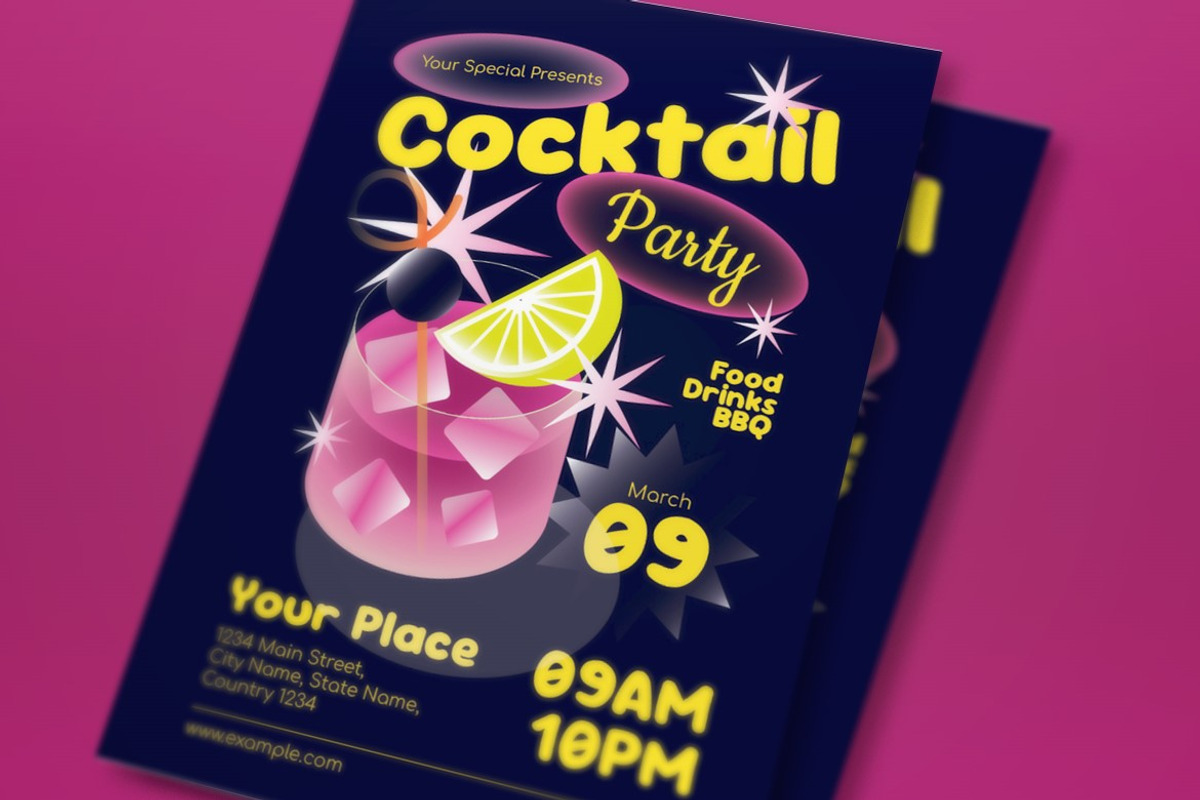 Blue Yellow Cocktail Party Flyer Set, a Flyer Template by graphicook (Photo 3 of 6)