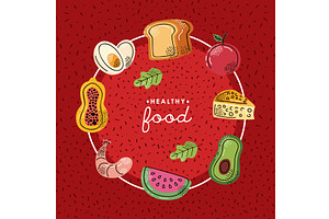 healthy food lettering, a Food Illustration by studiogstock