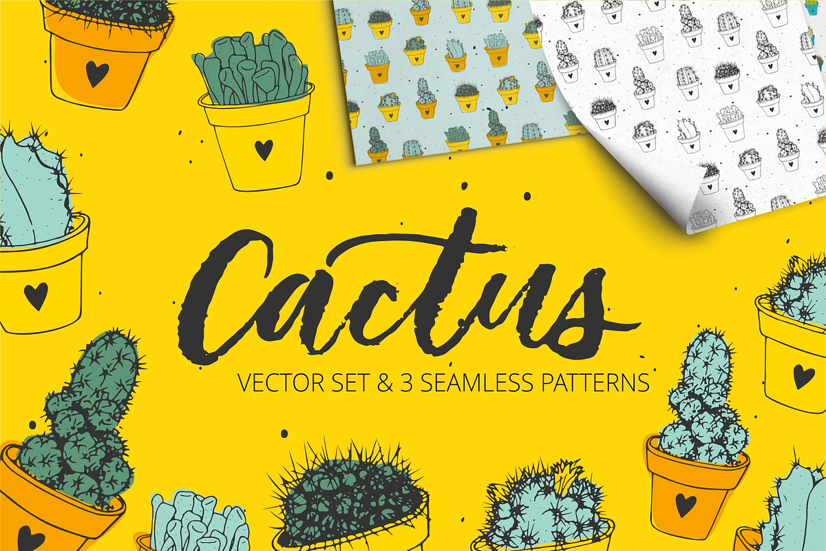 Handdrawn cactus vector set, a Pattern Graphic by ekzi.letters (Photo 1 of 4)