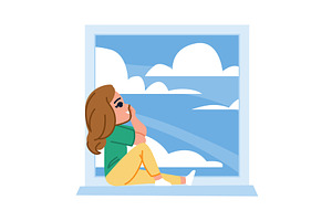 Young woman relaxing by window, an Illustration by pikepicture