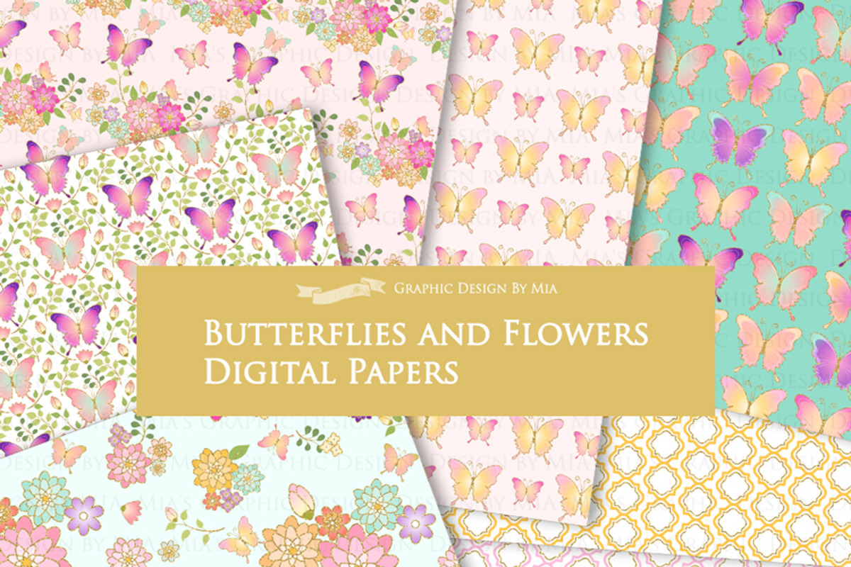 Butterflies and Flowers Gold Glitter, an Illustration by Mia's Graphic Design (Photo 9 of 11)