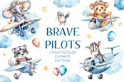 Airplane & Brave Pilots Watercolor, an Animal Illustration by AlineArtStore (Thumbnail 1 of 4)