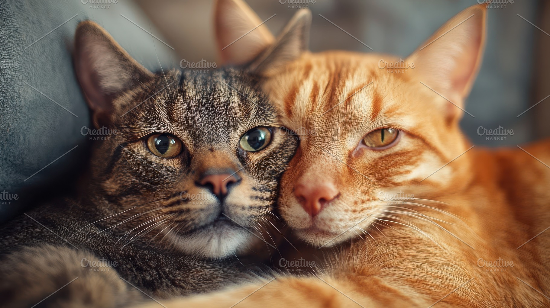Two feline friends snuggle together,, an Animal Photo by Pixeness Studio
