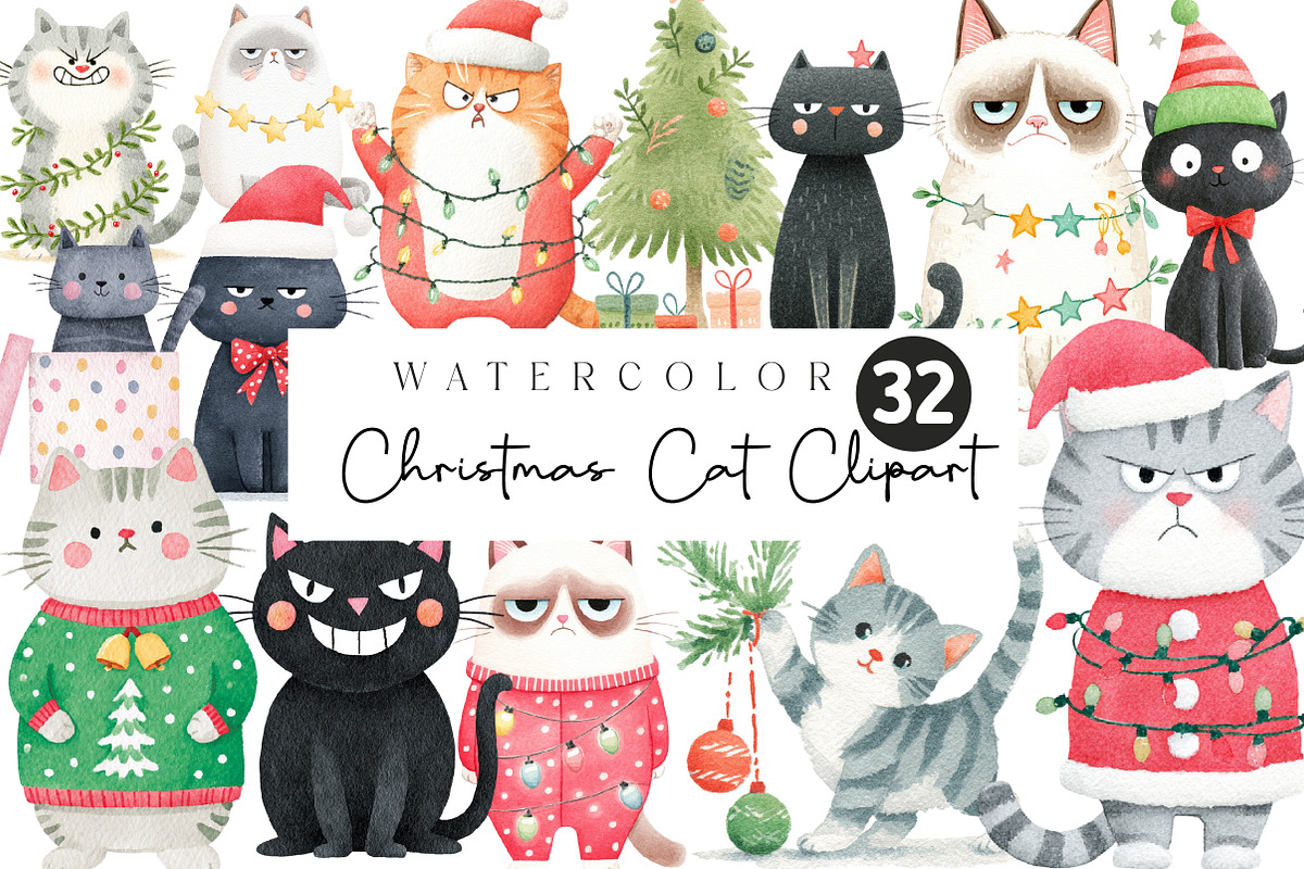 Christmas Cat clipart, an Illustration by CreationArt (Photo 1 of 5)