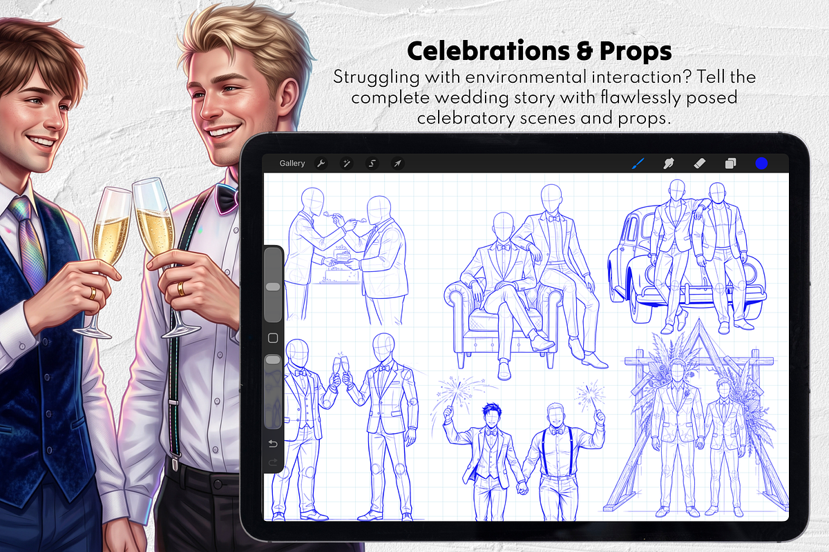 180 Gay Wedding Procreate Stamps, a Brush Add-On by Selentaori Studio (Photo 7 of 12)