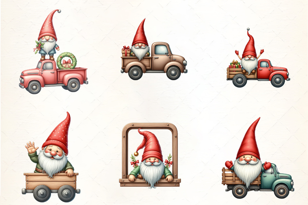 Christmas Cute Gnome and Truck Clipa, an Illustration by CrexoraLab (Photo 4 of 5)
