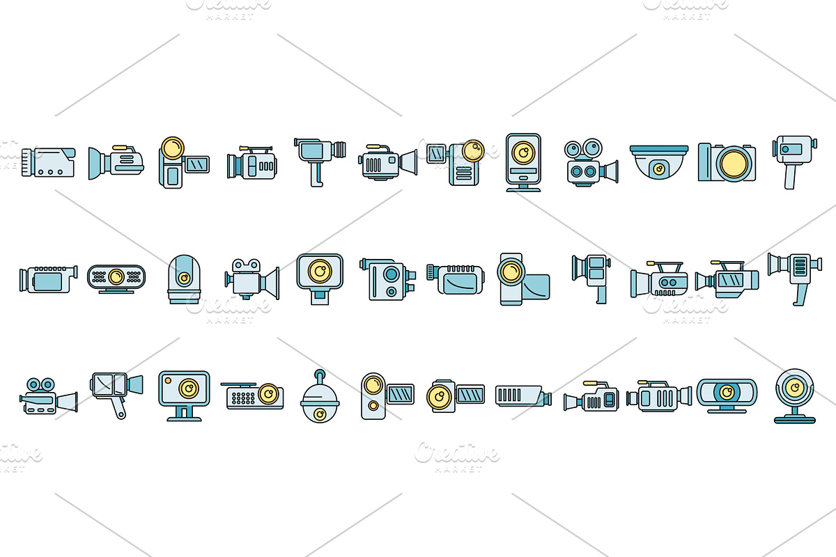 Camcorder device icons set vector, a Technology Illustration by Ylivdesign