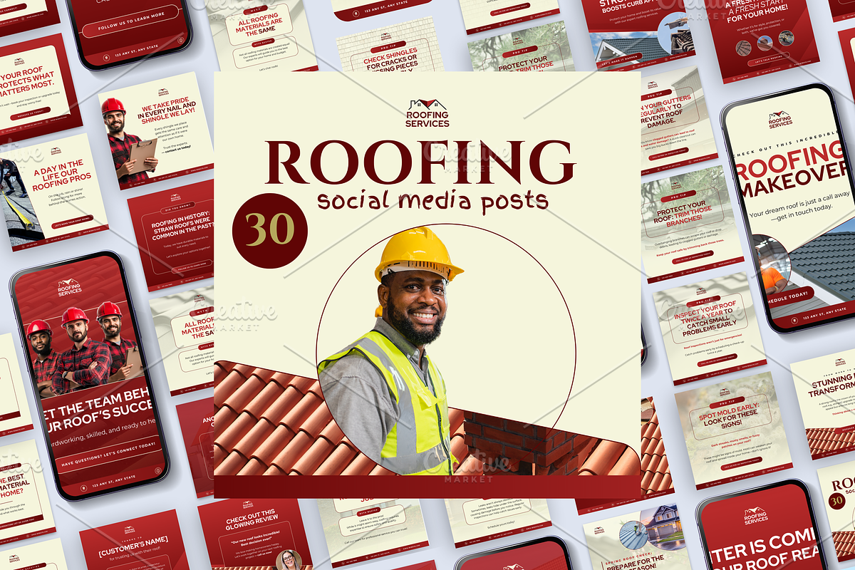 ROOFING BUSINESS SOCIAL MEDIA POSTS, a Social Media Template by Daring Digies (Photo 1 of 8)