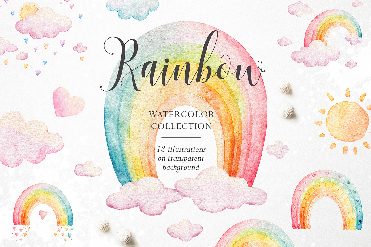 Watercolor Rainbows & Clouds PNG, an Object Graphic by PixelJungle (Photo 4 of 4)