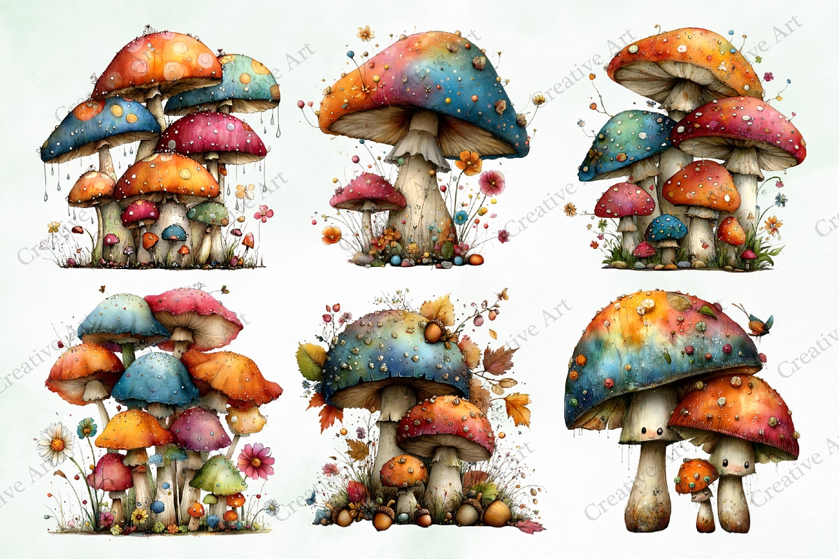 Watercolor Whimsical Mushroom Bundle, an Illustration by Creative Art (Photo 5 of 10)